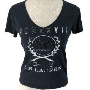 Lauren Jeans Ralph Lauren Company Black Short Sleeve Beaded 90s T shirt Large